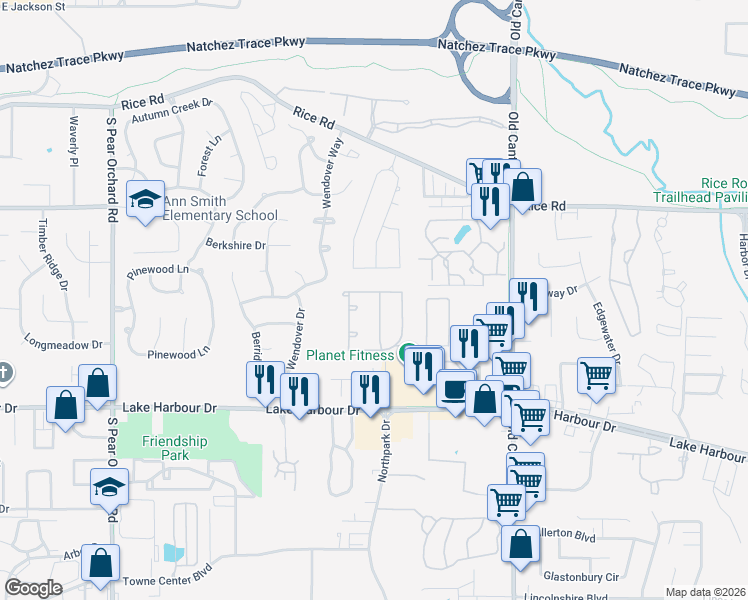 map of restaurants, bars, coffee shops, grocery stores, and more near 721 Esplanade Drive in Ridgeland