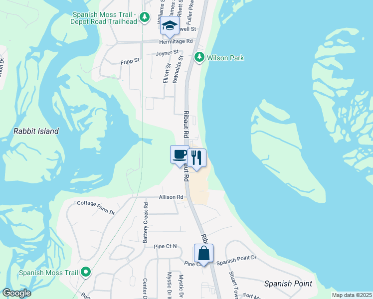 map of restaurants, bars, coffee shops, grocery stores, and more near in Beaufort