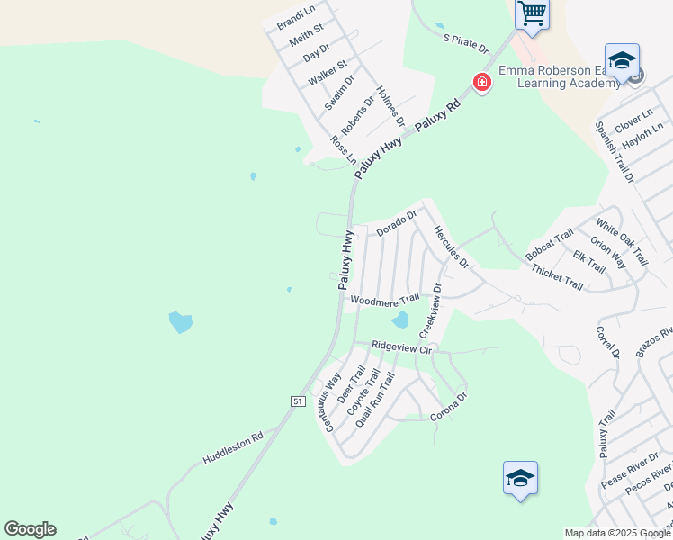 map of restaurants, bars, coffee shops, grocery stores, and more near 2300 Paluxy Highway in Granbury