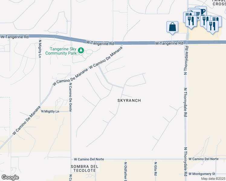 map of restaurants, bars, coffee shops, grocery stores, and more near 11678 North Moon Ranch Place in Marana