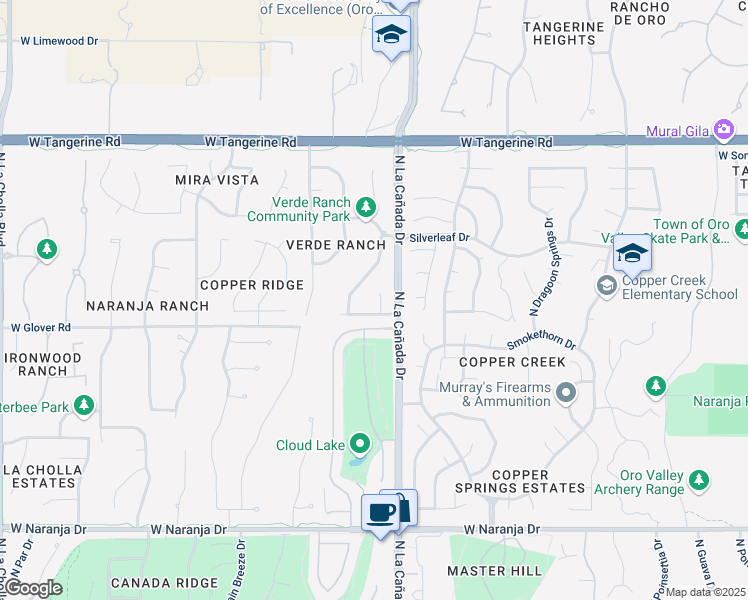 map of restaurants, bars, coffee shops, grocery stores, and more near 11655 North Red Creek Place in Oro Valley