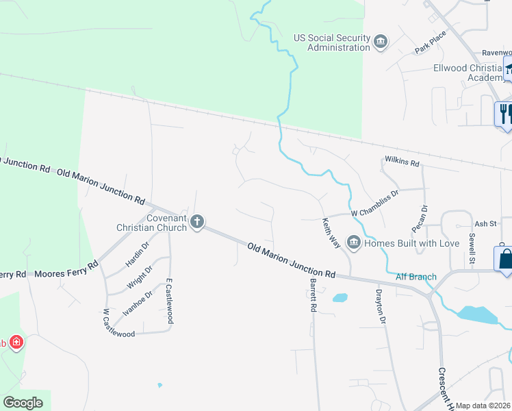 map of restaurants, bars, coffee shops, grocery stores, and more near 113 Crown Ridge Drive in Selma