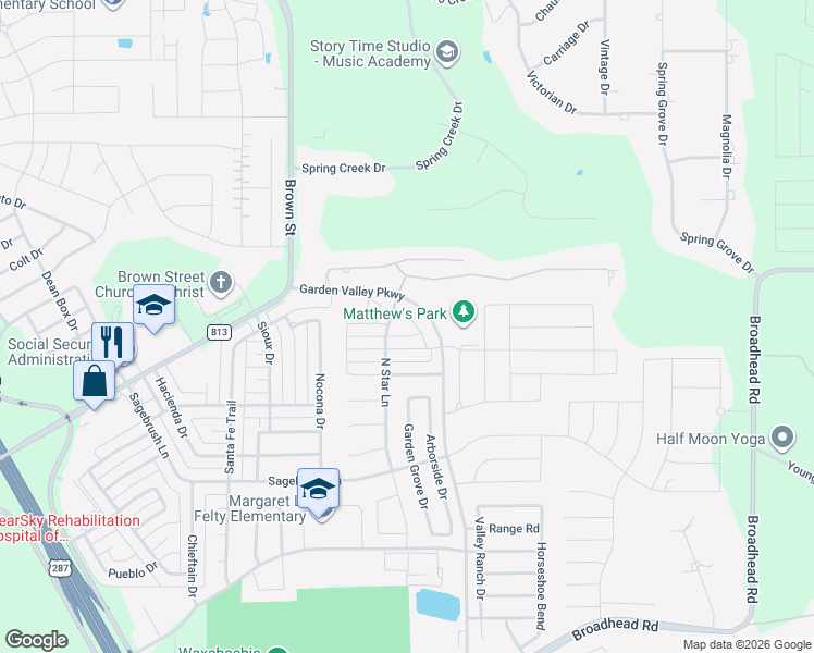 map of restaurants, bars, coffee shops, grocery stores, and more near 271 Prairie Lane in Waxahachie