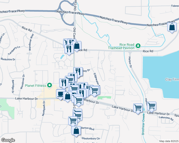 map of restaurants, bars, coffee shops, grocery stores, and more near 2057 Gateway Drive in Ridgeland