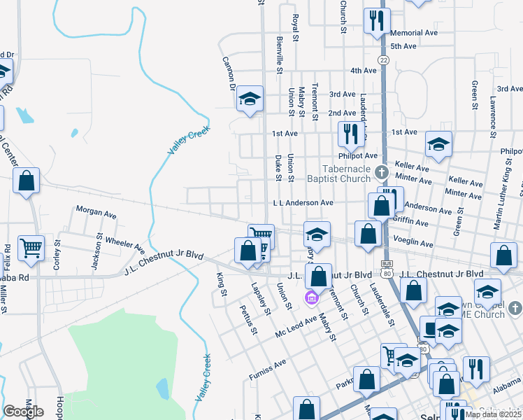 map of restaurants, bars, coffee shops, grocery stores, and more near 1254-1398 Summerfield Rd in Selma