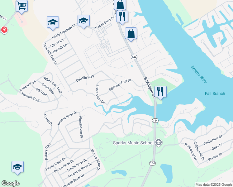 map of restaurants, bars, coffee shops, grocery stores, and more near 2205 Fiesta Way in Granbury
