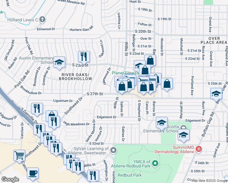 map of restaurants, bars, coffee shops, grocery stores, and more near 3302 South 27th Street in Abilene