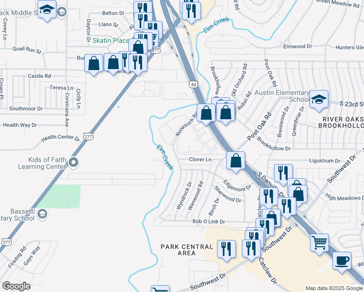 map of restaurants, bars, coffee shops, grocery stores, and more near 2701 Nonesuch Road in Abilene