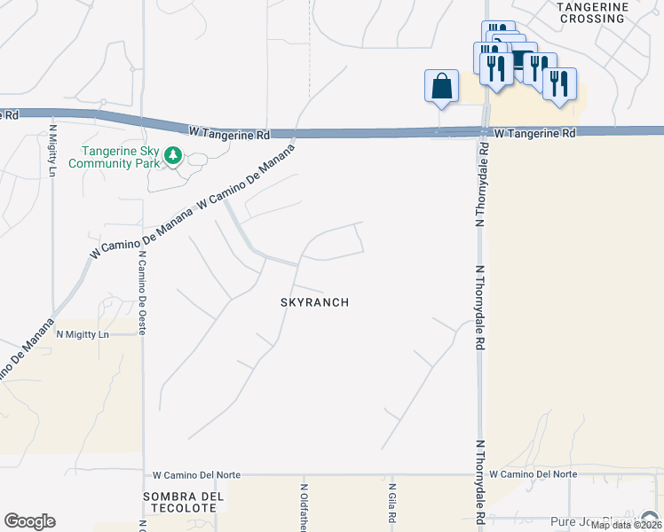 map of restaurants, bars, coffee shops, grocery stores, and more near 4155 West Adobe Ranch Place in Marana
