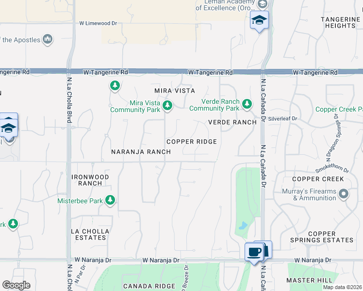 map of restaurants, bars, coffee shops, grocery stores, and more near 11653 North Desert Holly Drive in Tucson