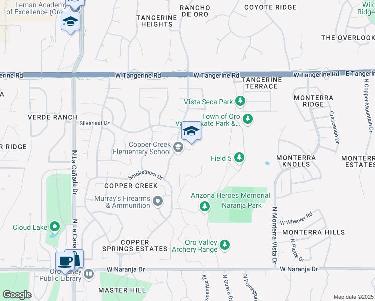 map of restaurants, bars, coffee shops, grocery stores, and more near 11620 North Copper Spring Trail in Oro Valley