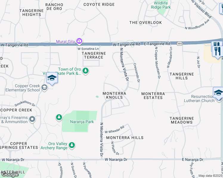 map of restaurants, bars, coffee shops, grocery stores, and more near 11707 North Teskow Drive in Tucson