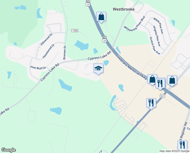 map of restaurants, bars, coffee shops, grocery stores, and more near 306 Sterling Court in Statesboro