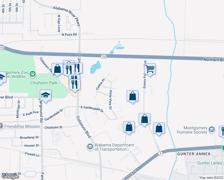 map of restaurants, bars, coffee shops, grocery stores, and more near 902 Cruz Court in Montgomery