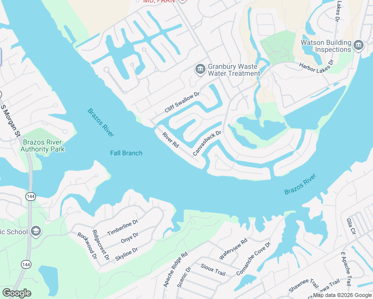 map of restaurants, bars, coffee shops, grocery stores, and more near 2326 River Road in Granbury