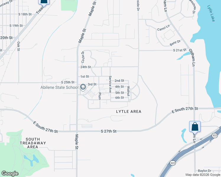 map of restaurants, bars, coffee shops, grocery stores, and more near Abilene State School in Abilene