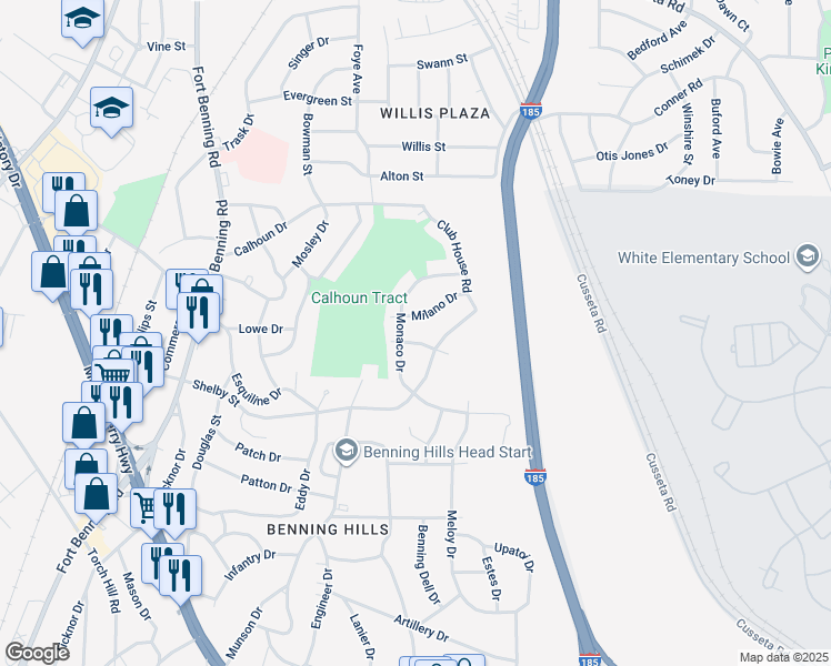 map of restaurants, bars, coffee shops, grocery stores, and more near 2105 Shelby Street in Columbus