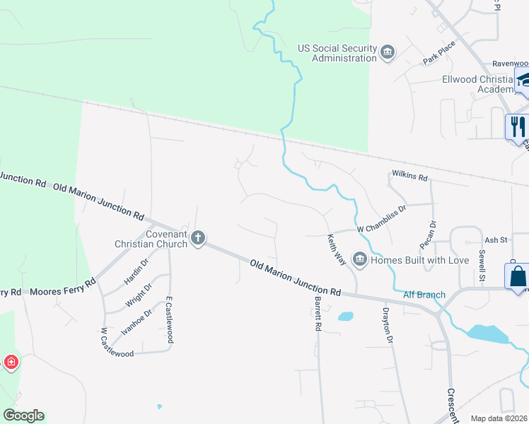 map of restaurants, bars, coffee shops, grocery stores, and more near 108 Anna Drive in Selma