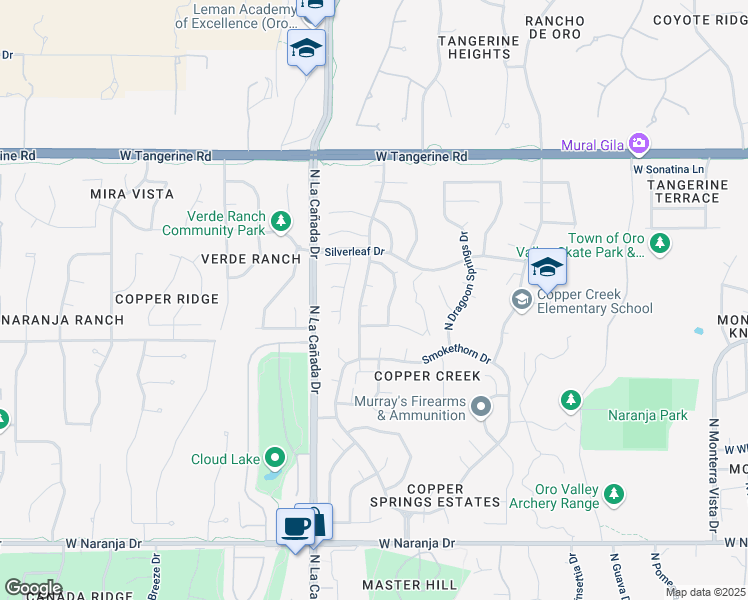 map of restaurants, bars, coffee shops, grocery stores, and more near 11660 North Mineral Park Way in Tucson