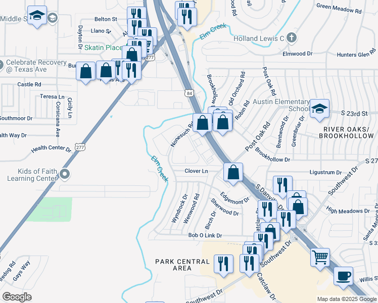 map of restaurants, bars, coffee shops, grocery stores, and more near 2701 Nonesuch Road in Abilene