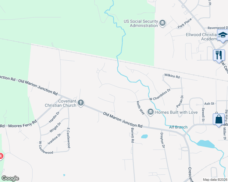 map of restaurants, bars, coffee shops, grocery stores, and more near 113-121 Crown Ridge Drive in Selma