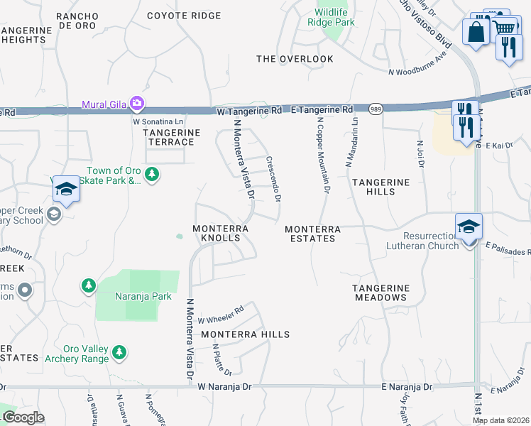 map of restaurants, bars, coffee shops, grocery stores, and more near 283 West Azmataz Road in Tucson