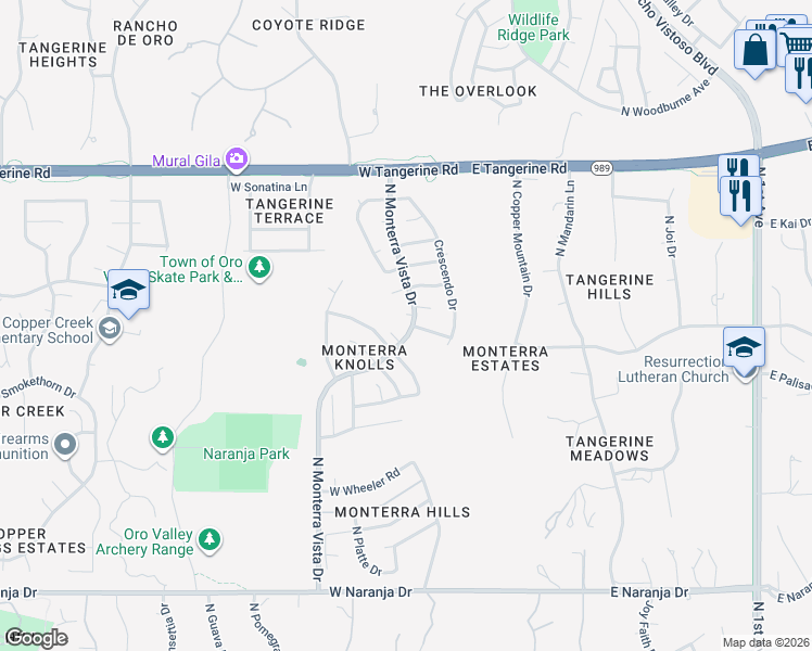 map of restaurants, bars, coffee shops, grocery stores, and more near 283 West Azmataz Road in Tucson
