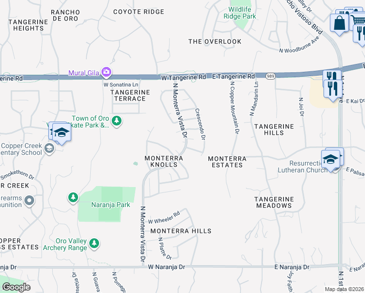map of restaurants, bars, coffee shops, grocery stores, and more near 283 West Azmataz Road in Tucson