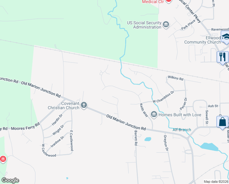 map of restaurants, bars, coffee shops, grocery stores, and more near 1110 Keith Way in Selma