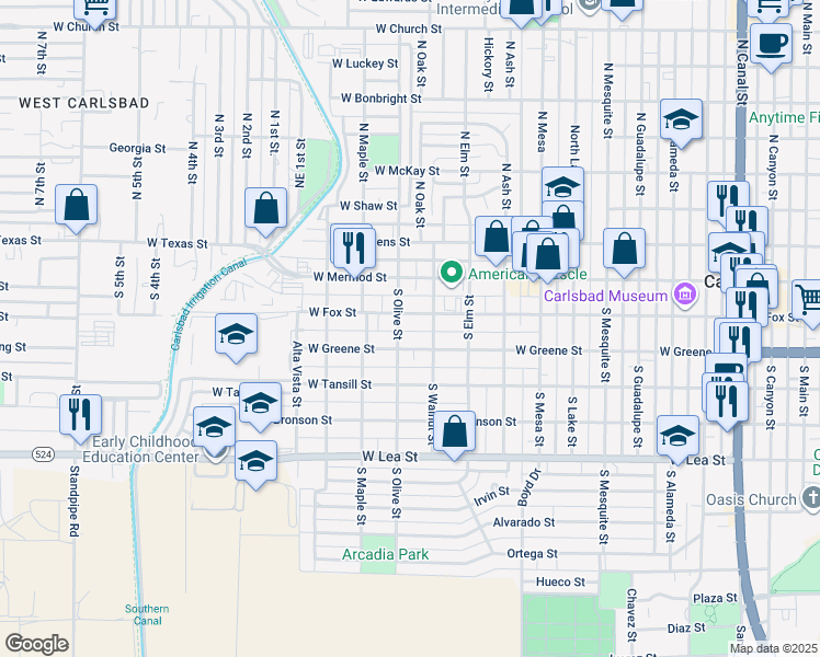 map of restaurants, bars, coffee shops, grocery stores, and more near 113 S Olive St in Carlsbad
