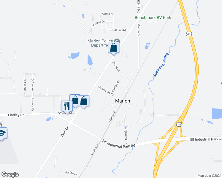 map of restaurants, bars, coffee shops, grocery stores, and more near 5601 Clinton Drive in Marion