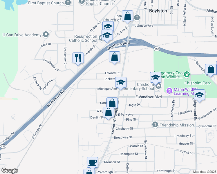 map of restaurants, bars, coffee shops, grocery stores, and more near 14 Michigan Avenue in Montgomery