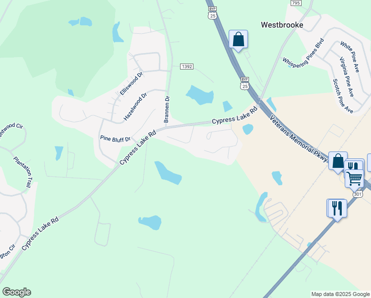 map of restaurants, bars, coffee shops, grocery stores, and more near 130 Nature Way in Statesboro