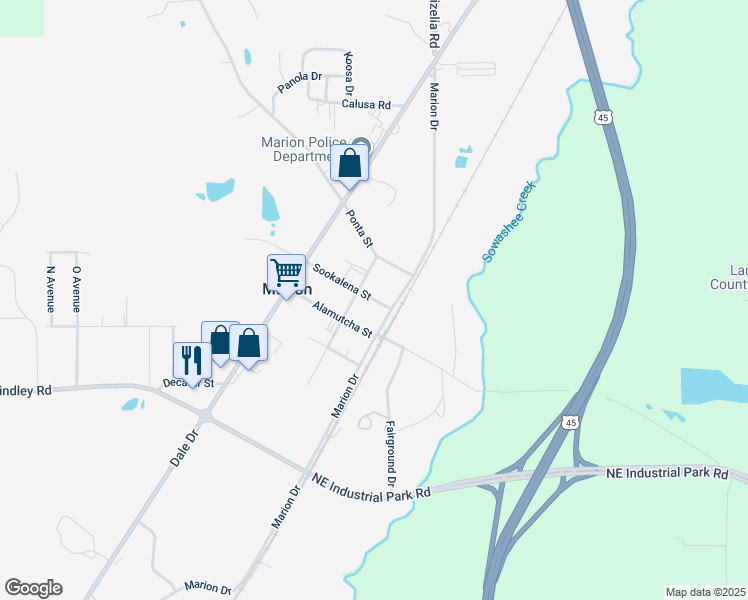 map of restaurants, bars, coffee shops, grocery stores, and more near 5700-5798 Clinton Drive in Marion