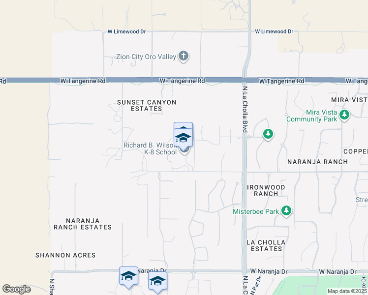 map of restaurants, bars, coffee shops, grocery stores, and more near 2330 West Glover Road in Oro Valley