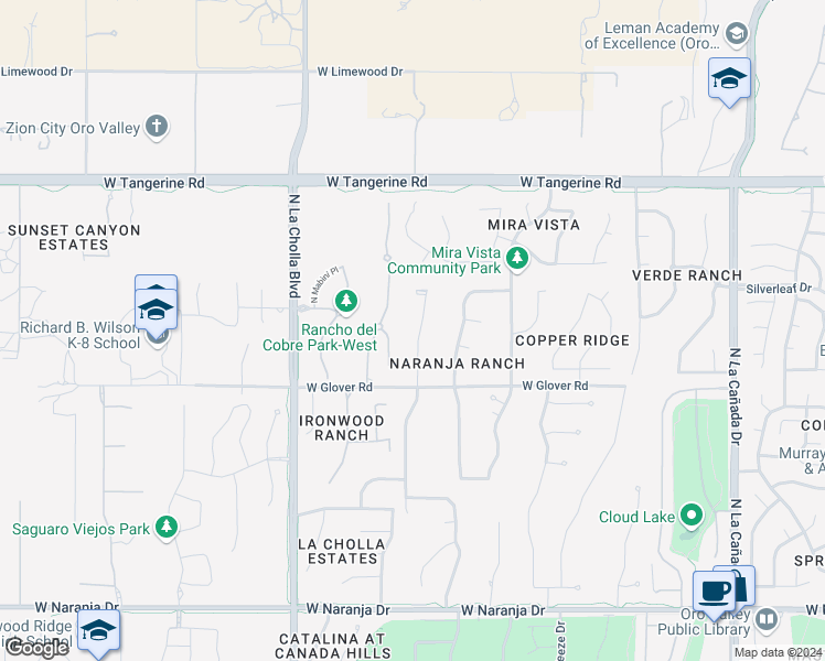 map of restaurants, bars, coffee shops, grocery stores, and more near 11699 North Vía De La Verbenita in Oro Valley