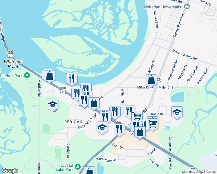 map of restaurants, bars, coffee shops, grocery stores, and more near 8 High Point in Beaufort