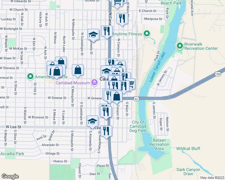 map of restaurants, bars, coffee shops, grocery stores, and more near 101-199 S Canal St in Carlsbad