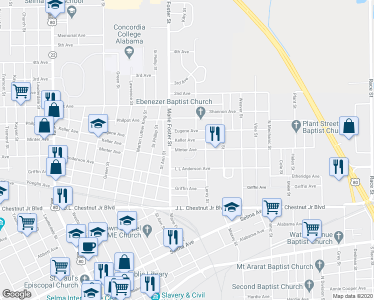 map of restaurants, bars, coffee shops, grocery stores, and more near 2000 Minter Avenue in Selma