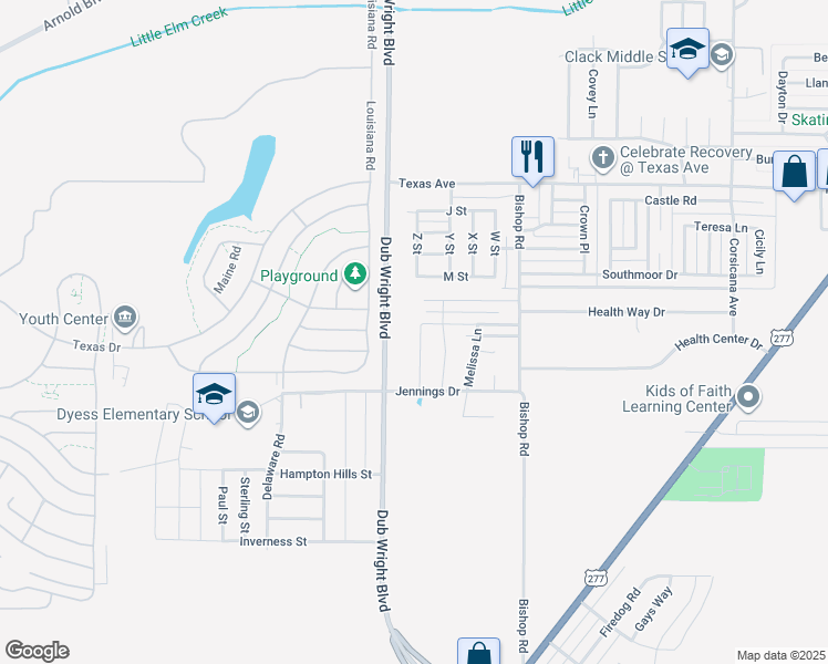 map of restaurants, bars, coffee shops, grocery stores, and more near 6217 Duchess Avenue in Abilene