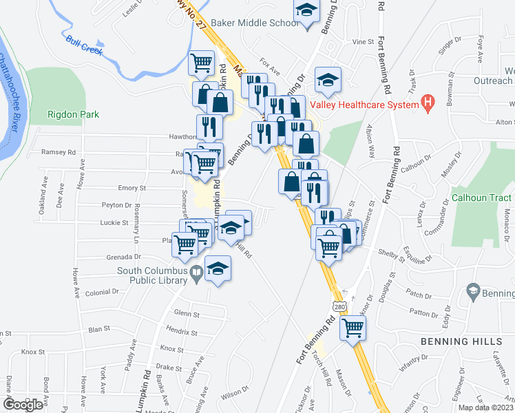 map of restaurants, bars, coffee shops, grocery stores, and more near 3407 Marathon Drive in Columbus