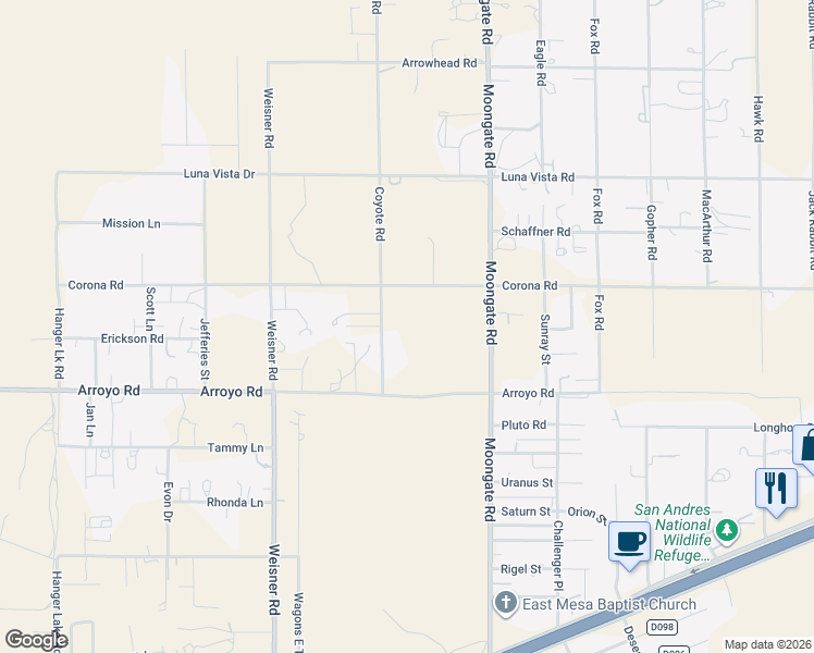 map of restaurants, bars, coffee shops, grocery stores, and more near 6580 Coyote Road in Las Cruces