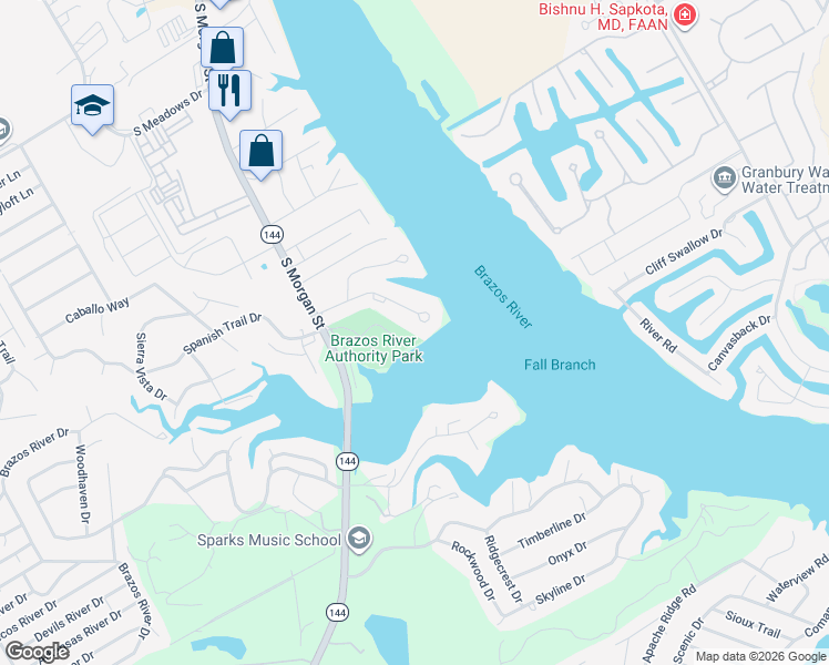 map of restaurants, bars, coffee shops, grocery stores, and more near 645 Rough Creek Estates in Granbury