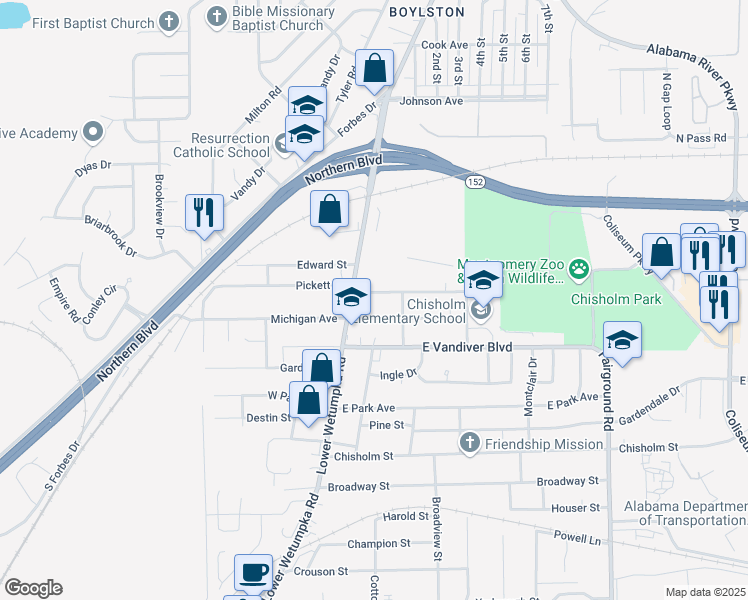map of restaurants, bars, coffee shops, grocery stores, and more near 6 Rotary St in Montgomery