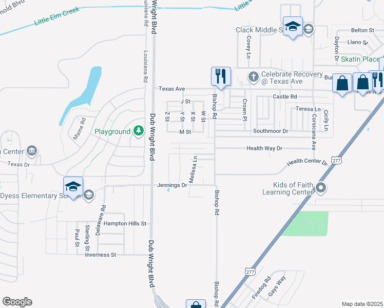 map of restaurants, bars, coffee shops, grocery stores, and more near 6102 Princess Lane in Abilene