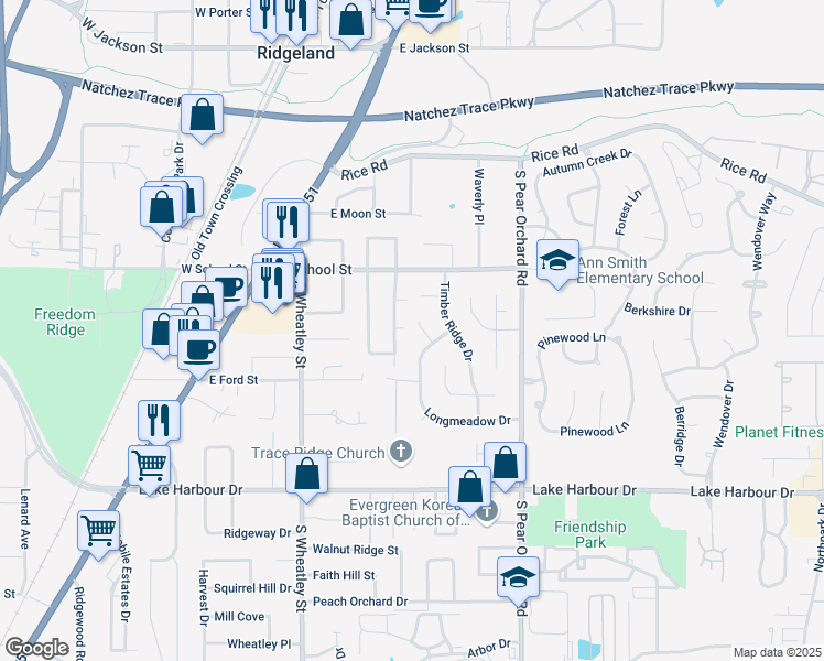 map of restaurants, bars, coffee shops, grocery stores, and more near 285 Longwood Cove in Ridgeland