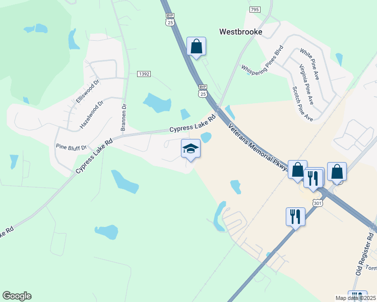 map of restaurants, bars, coffee shops, grocery stores, and more near 207 Courtney Way in Statesboro