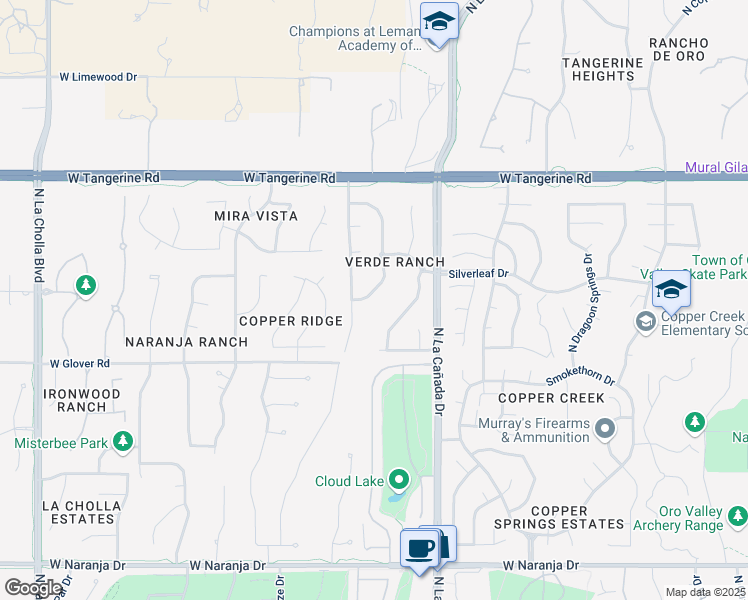 map of restaurants, bars, coffee shops, grocery stores, and more near 11744 North Mesquite Hollow Drive in Oro Valley