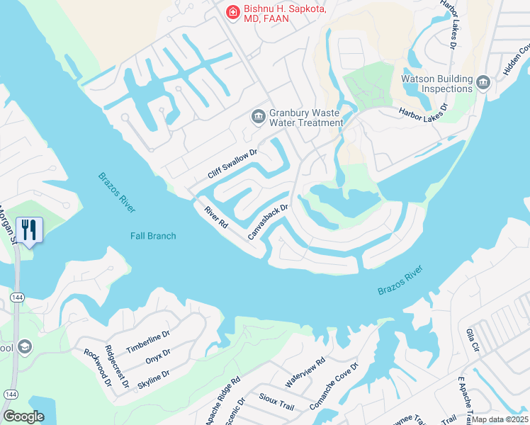 map of restaurants, bars, coffee shops, grocery stores, and more near 1200 Canvasback Drive in Granbury