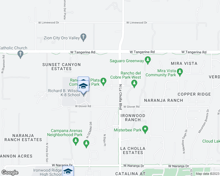 map of restaurants, bars, coffee shops, grocery stores, and more near 11735 North Sweet Orange Place in Oro Valley